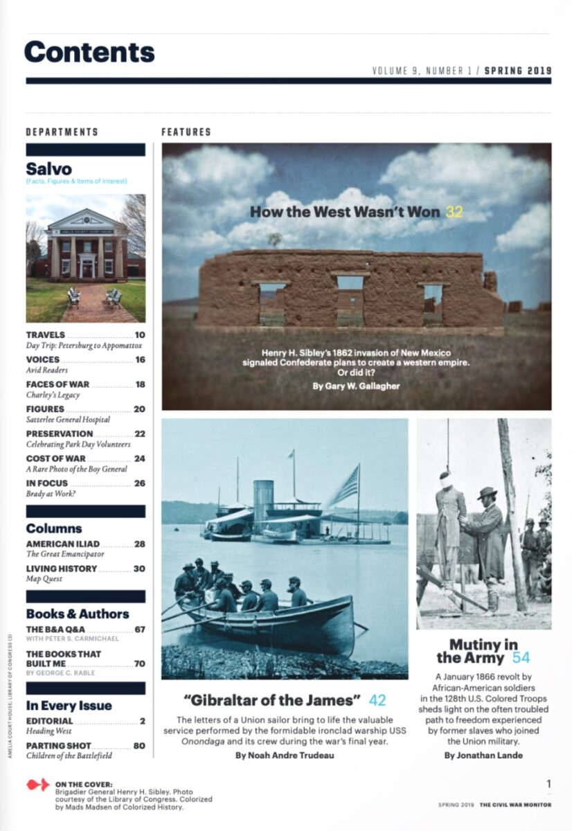 Spring 2019 issue of The Civil War Monitor Table of Contents