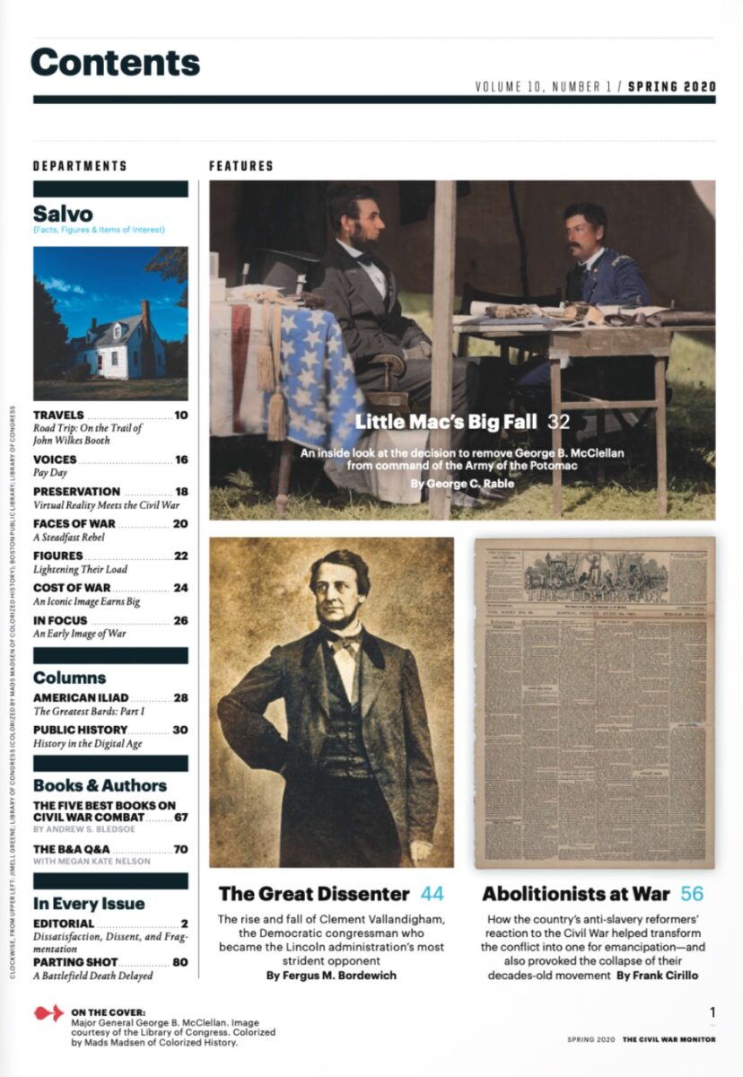 Spring 2020 issue of The Civil War Monitor Table of Contents