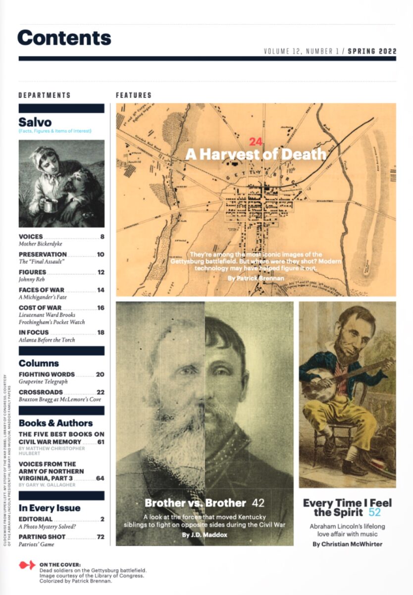 Spring 2022 issue of The Civil War Monitor Table of Contents