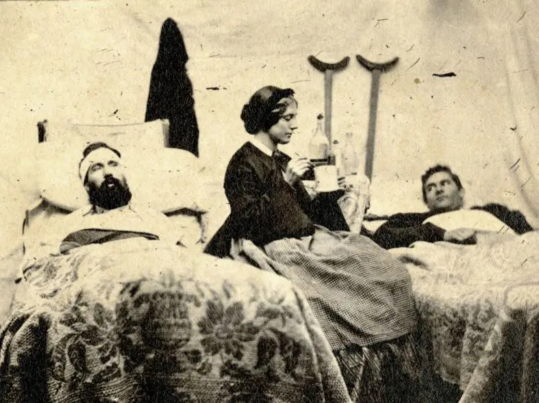 Anna Bell Stubbs, Civil War nurse, caring for wounded soldiers at No. 1 Nashville Hospital