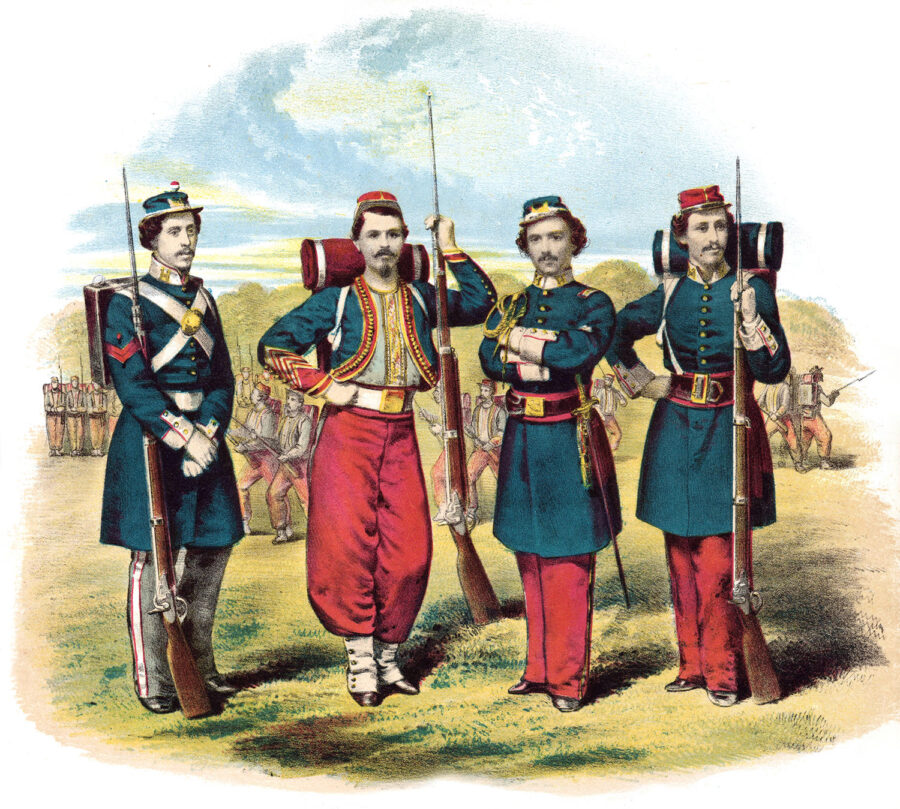 Illustration of Elmer Ellsworth and the Chicago Zouaves.