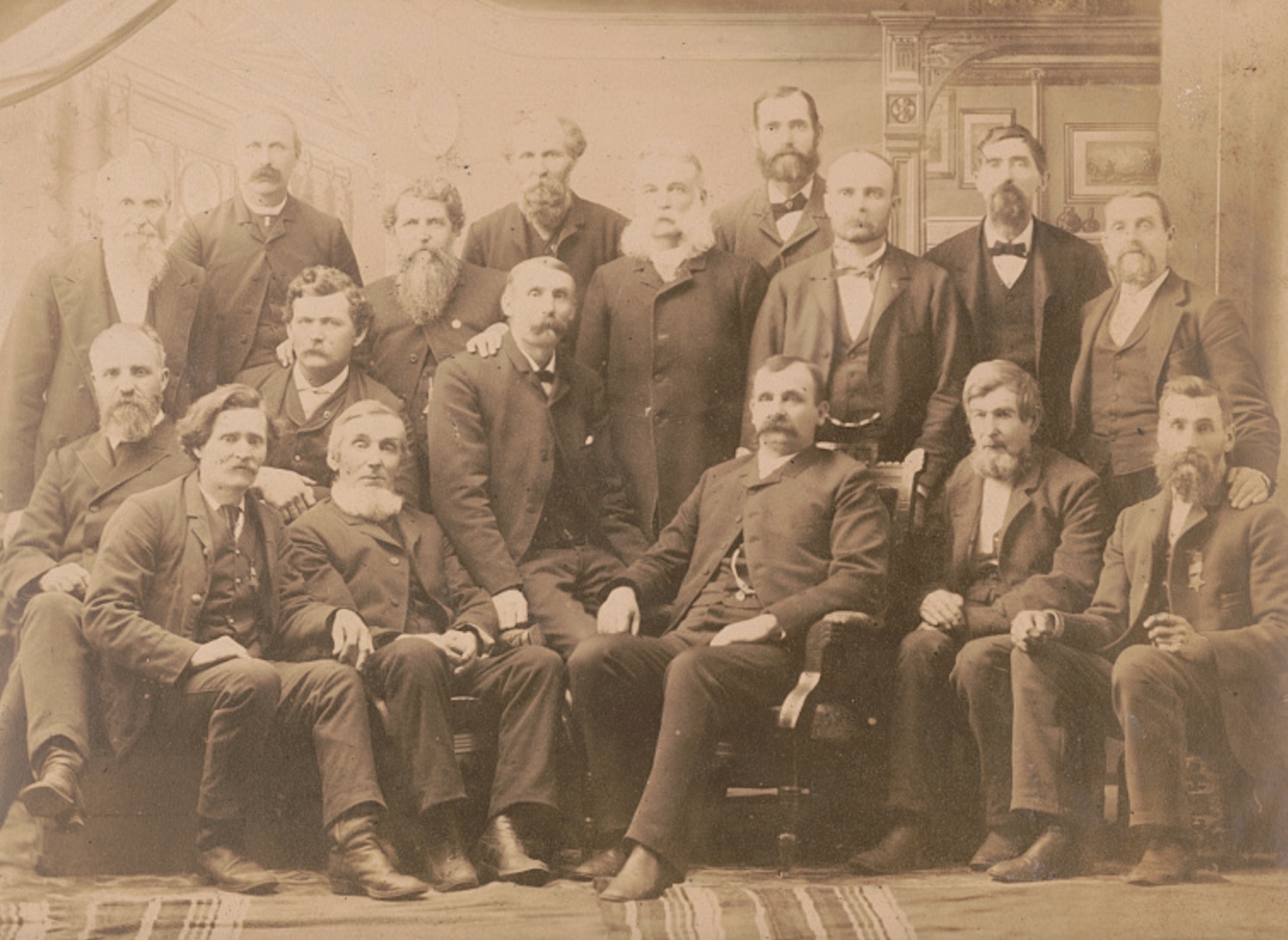 Veterans of Co. C, 4th Michigan Cavalry, gather at Kalamazoo, Michigan, in 1890.