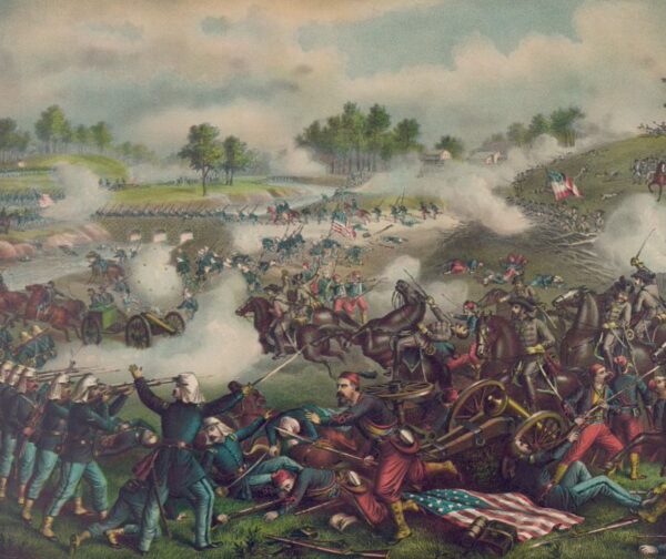 A portion of a Kurz & Allison lithograph of the Battle of Bull Run