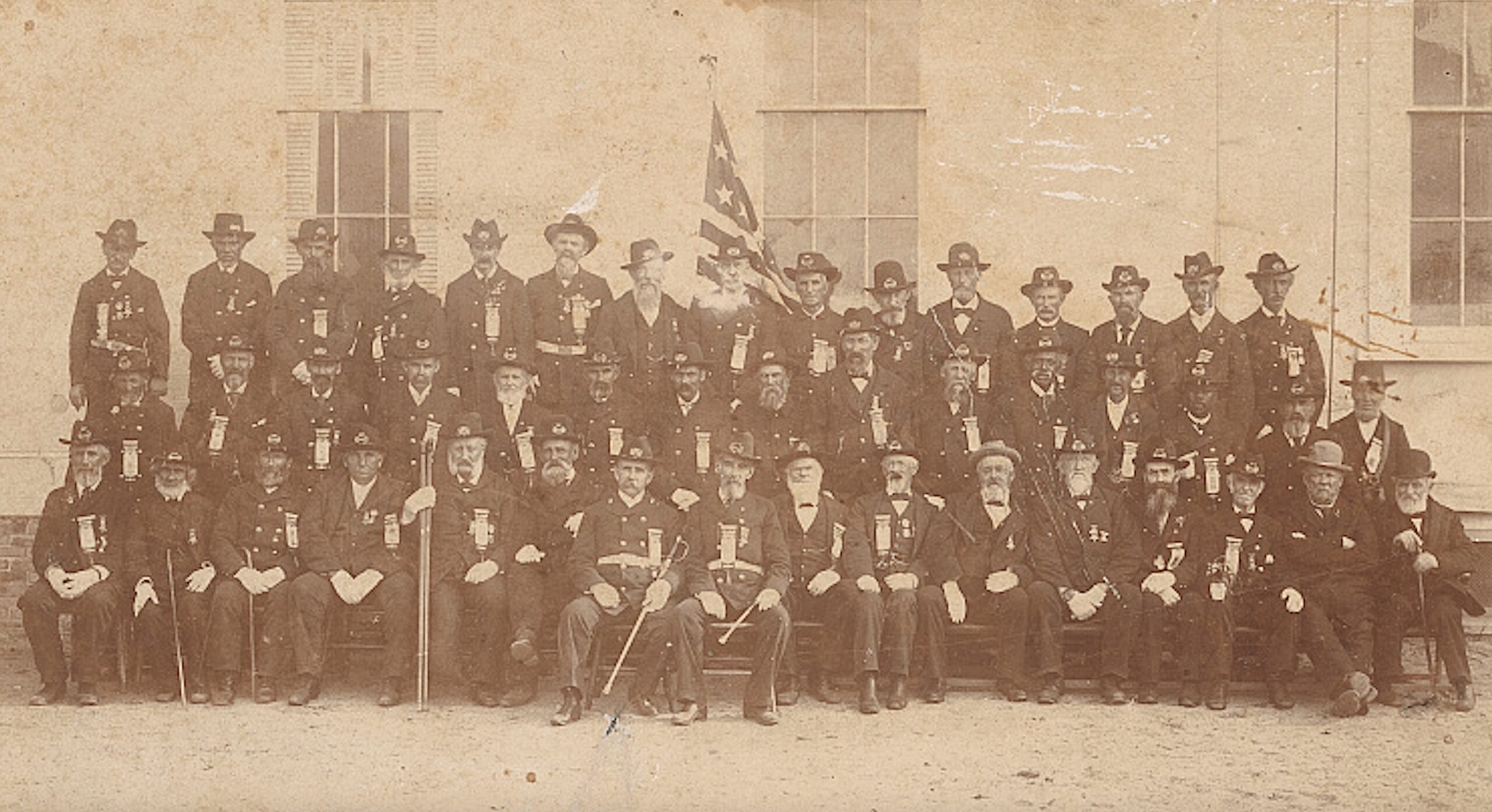 This portrait of a group of veterans from a racially integrated GAR Post (No. 207, Nantucket, Massachusetts) in May 1894. The African American veterans include a former soldier, a former cavalryman, and a former sailor.