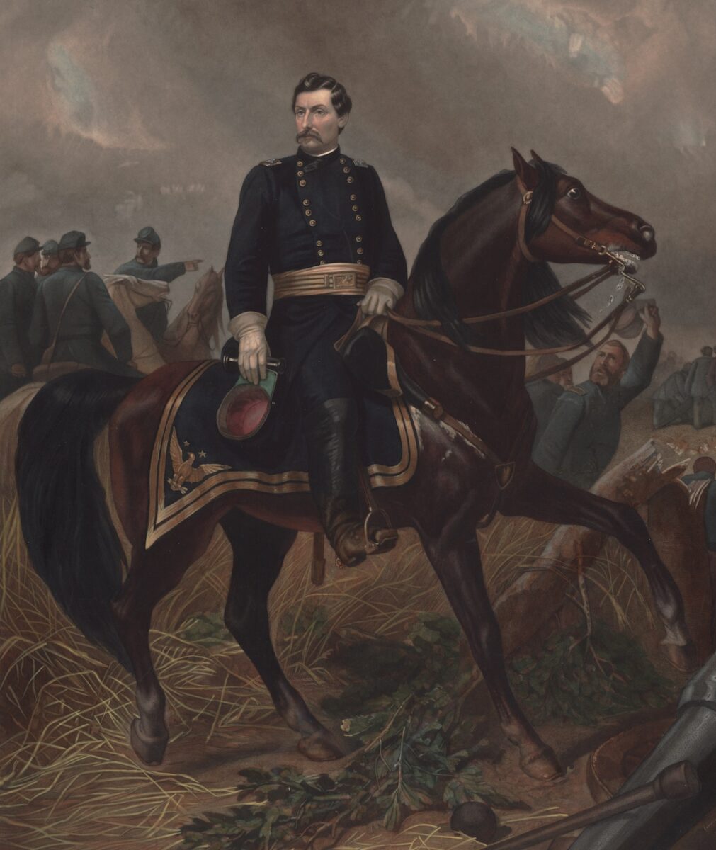 George B. McClellan and his horse "Daniel Webster," aka "Handsome Dan."