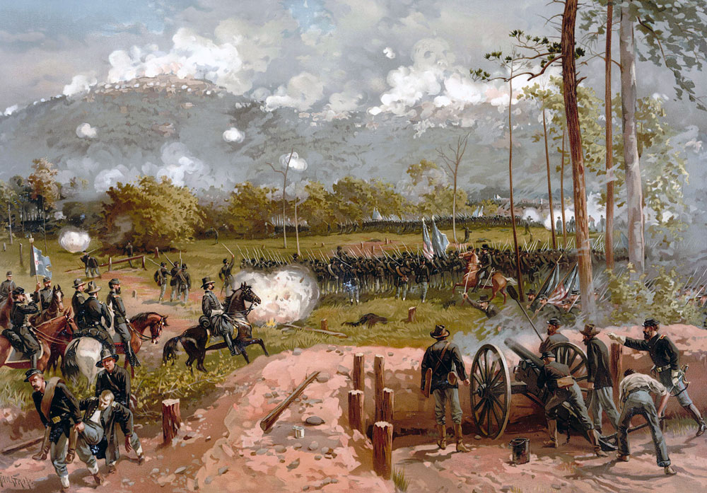 Thure De Thulstrup painting of Union troops attacking Confederate positions during the Battle of Kennesaw Mountain.