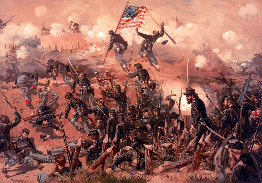 Watercolor of a Union attack during the Siege of Vicksburg by Thure De Thulstrup.
